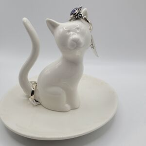 NIB Cat Porcelain Ring Dish Jewelry Tray Wedding Anniversary Gift White Clean